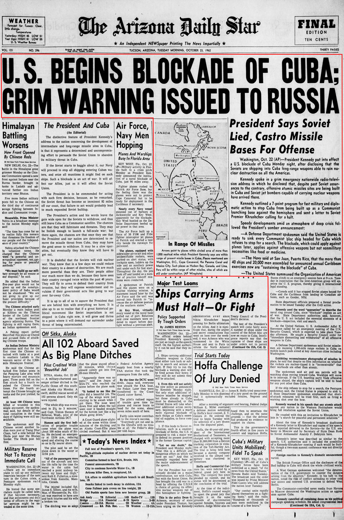 Oct. 23, 1962: Cuban missile crisis